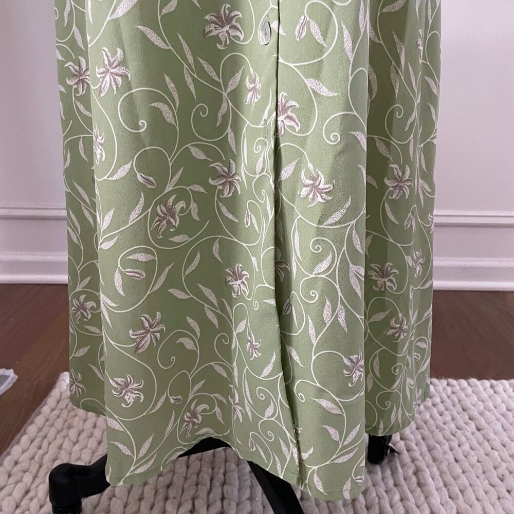 Vintage 90s Jaclyn Smith, Prairie Shirt Dress Sage Green Tie Back Button Front 1 - Picture 4 of 9